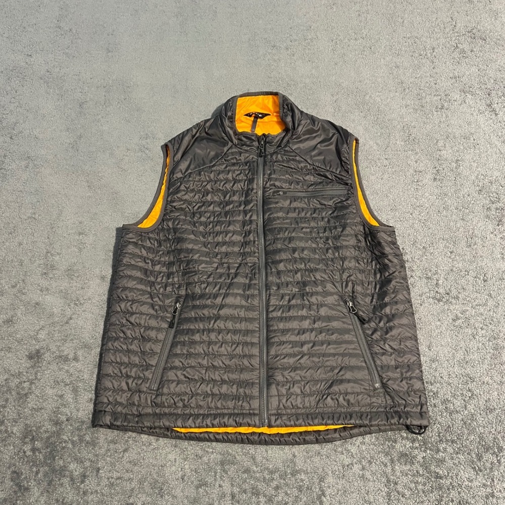Orvis Mens Primaloft Quilted Puffer Vest Gray Orange XL Full Zip Outdoors